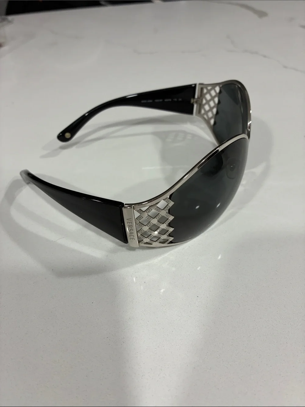 Versace Silver Frame Black Lens Women's Sunglasses
